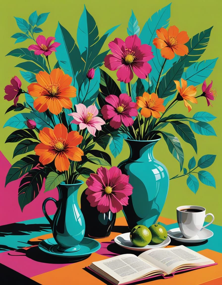 Vibrant Vector Still Life with Exotic Blossoms
