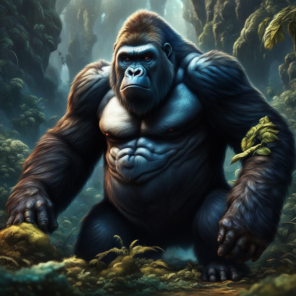 Detailed Gorilla Matte Painting in Fantasy Art Style