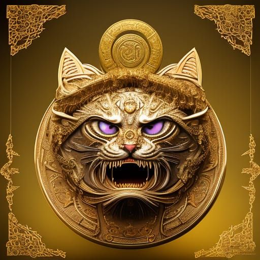 Golden Cat God Portrait in Intricate Detail