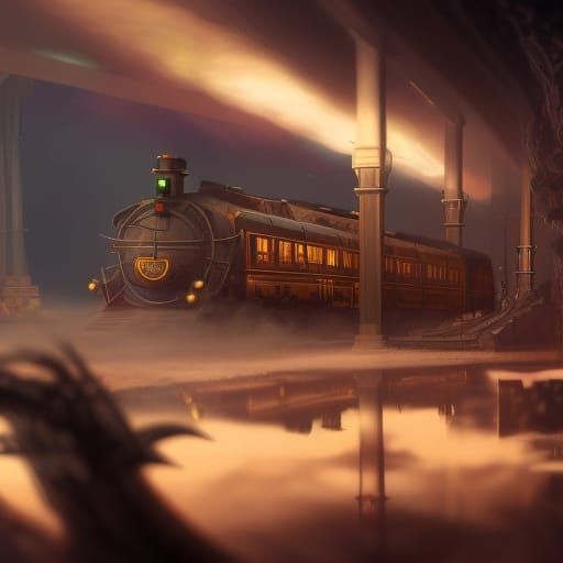 Fantastical Night Train in Detailed Matte Painting