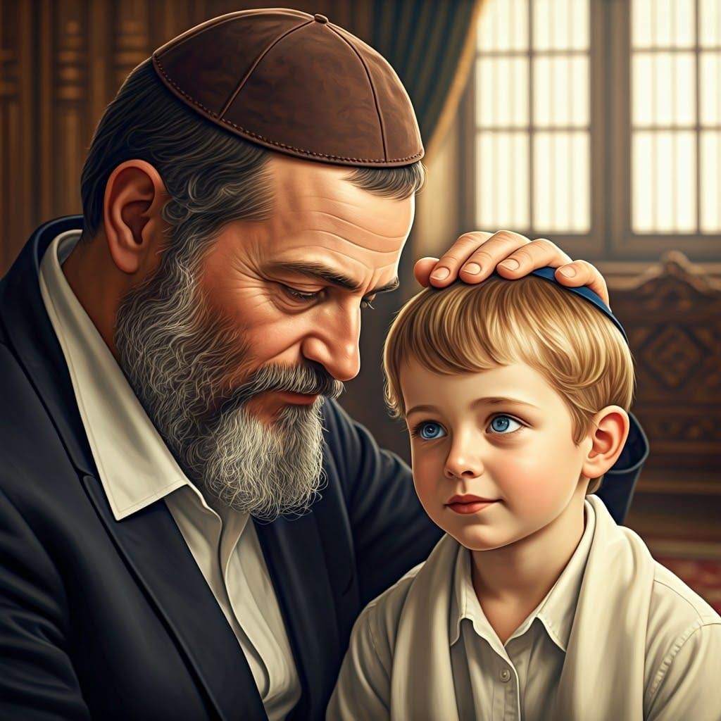 Hasidic Father's Blessing in Hyperrealistic Style