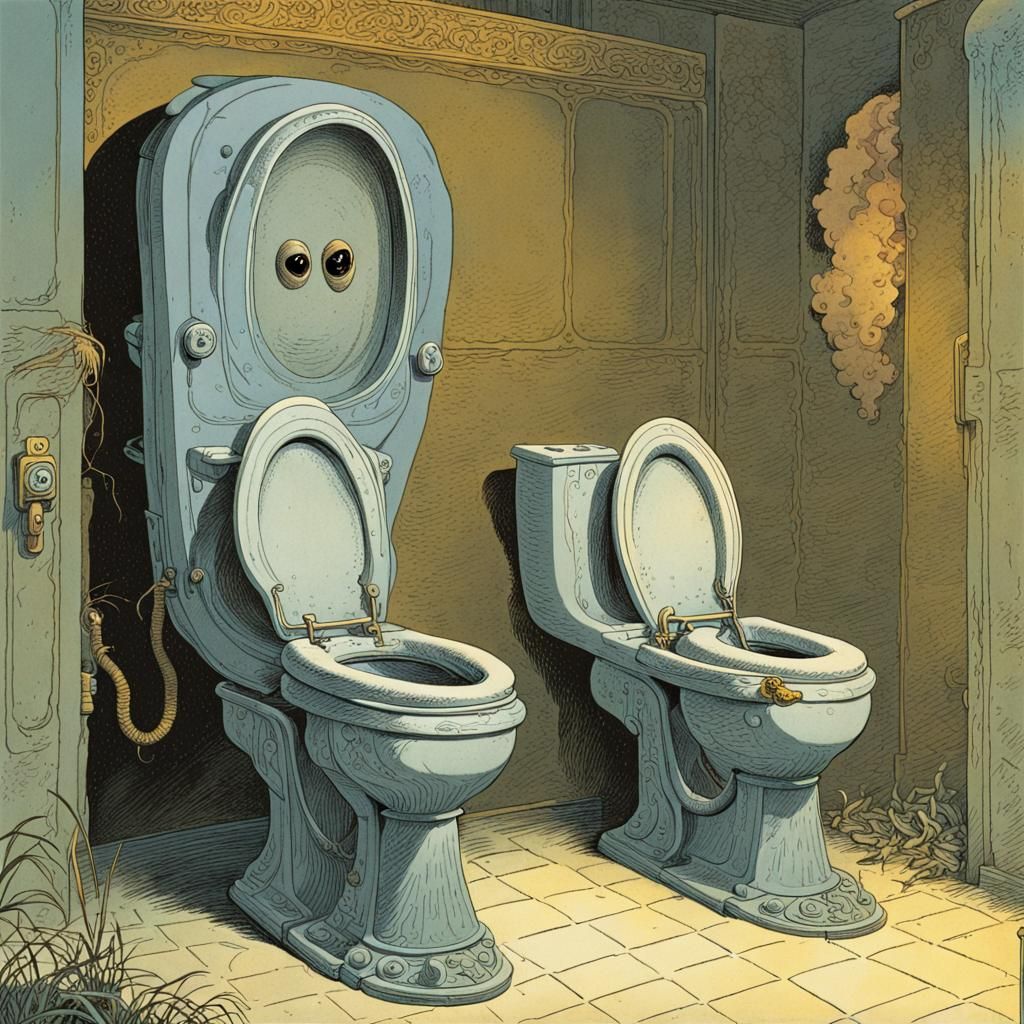 Alien Toilets: Doré and Moebius Inspired Art
