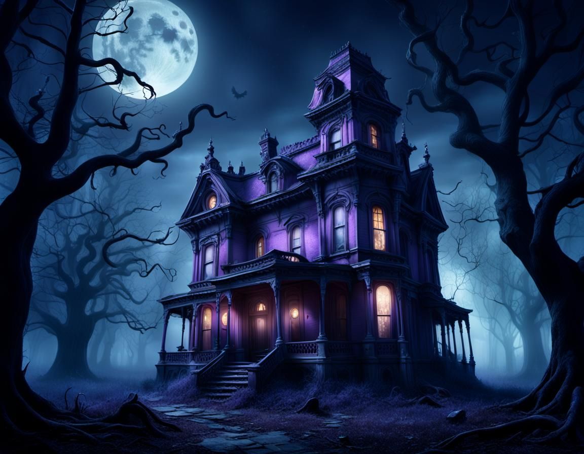 Victorian Haunted House with Ghosts in Dark Fantasy Style