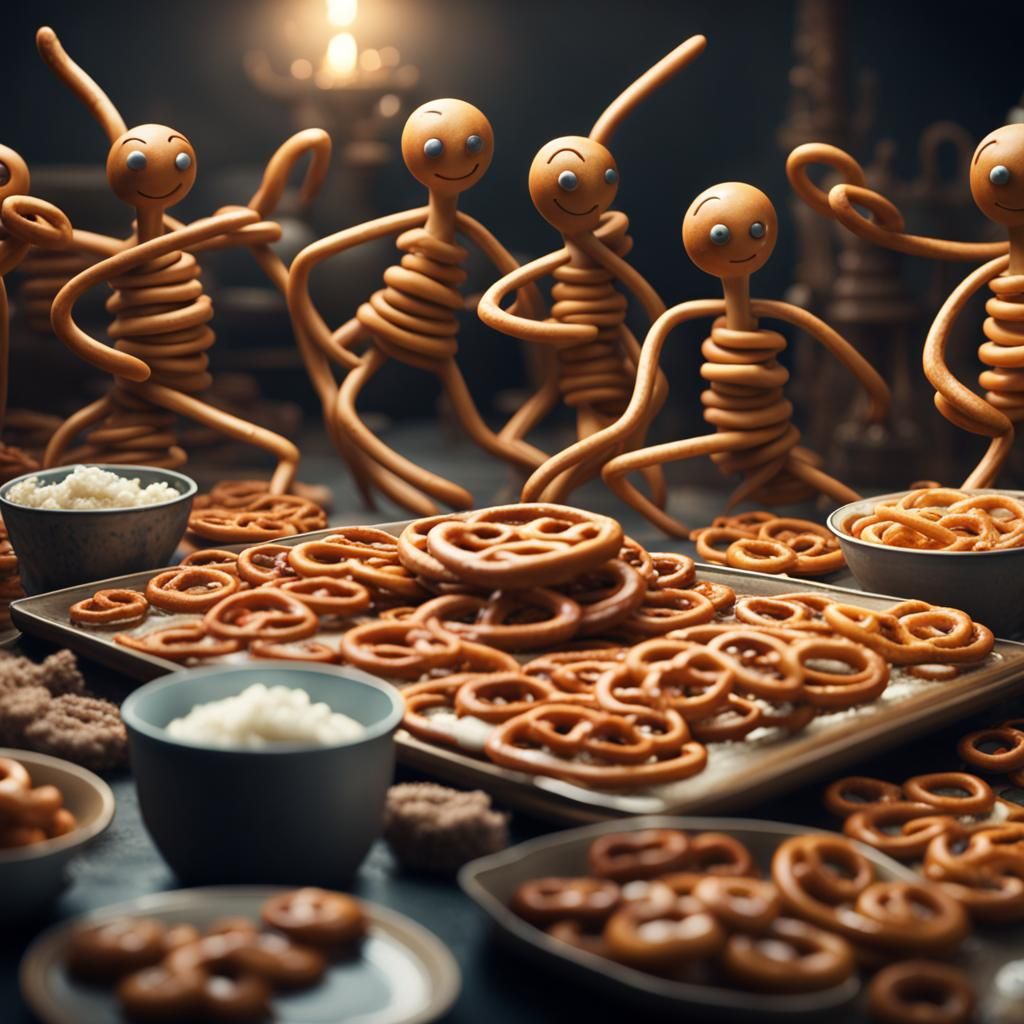 Salty Pretzel Stick Figures in Digital Painting