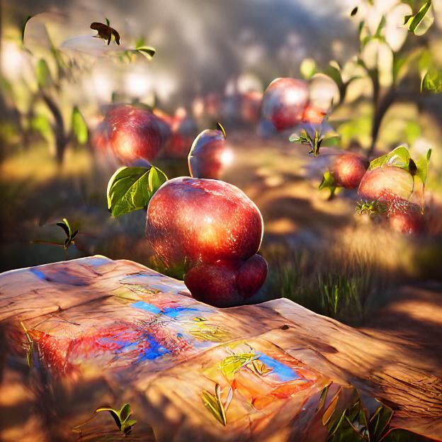 Lush Apple Orchard in Painterly Style