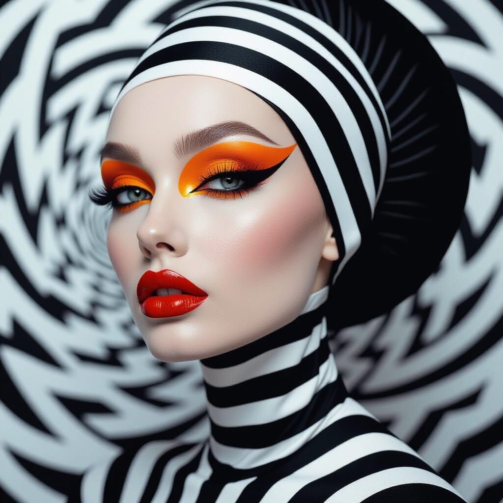 Woman with Bold Makeup in Art Deco Fashion