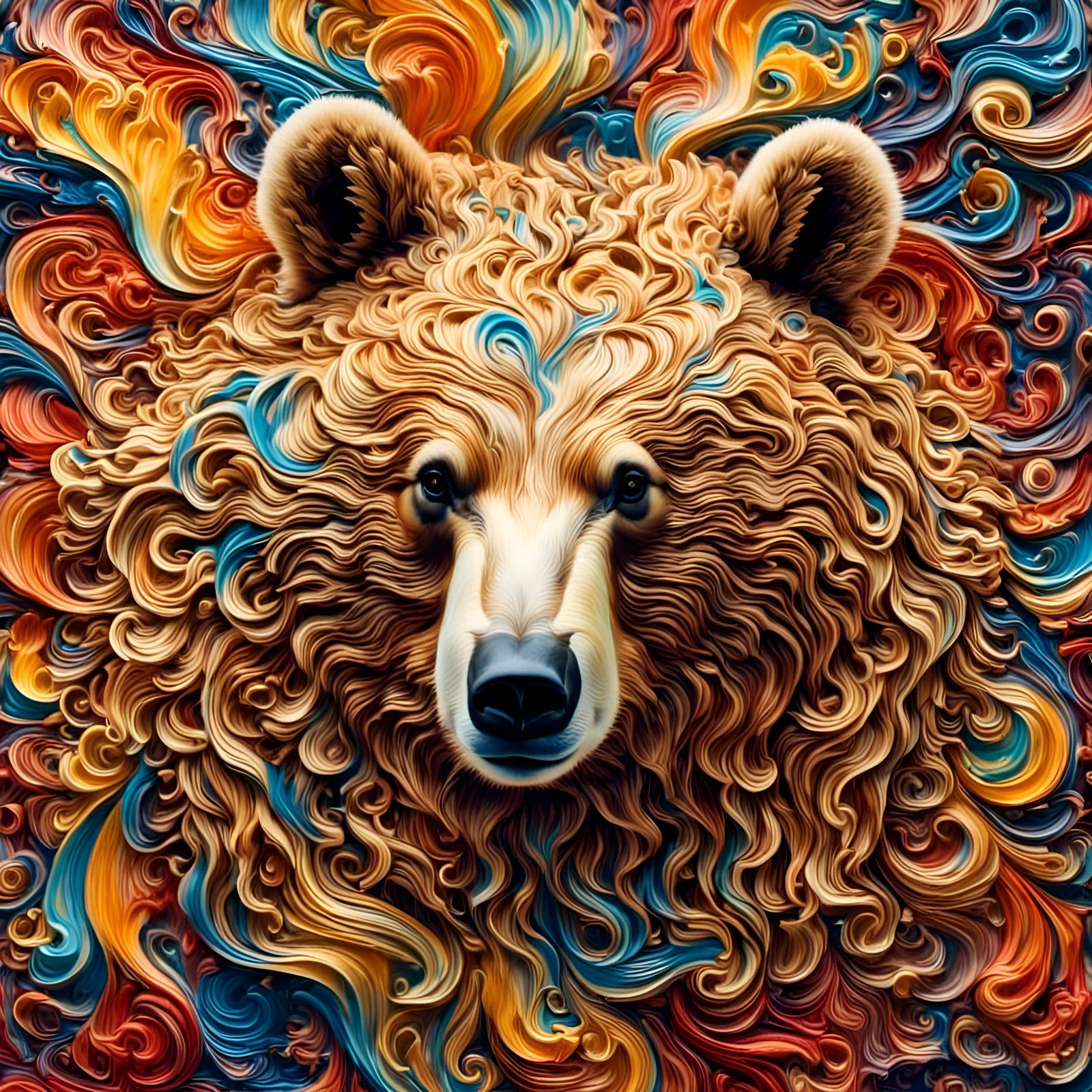 Abstract Starry Night Bear in Retro 3D Style