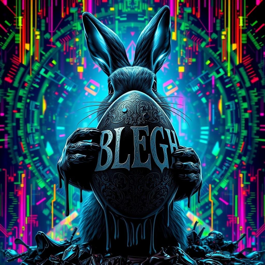 Dark Easter Bunny in Glitch Art