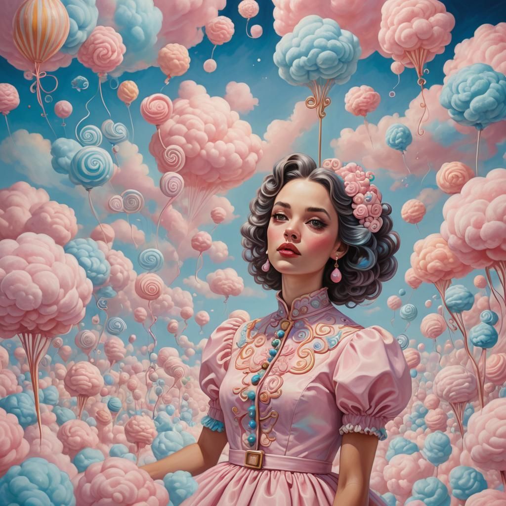 Cotton Candy Wonderland Portrait in Surreal Style