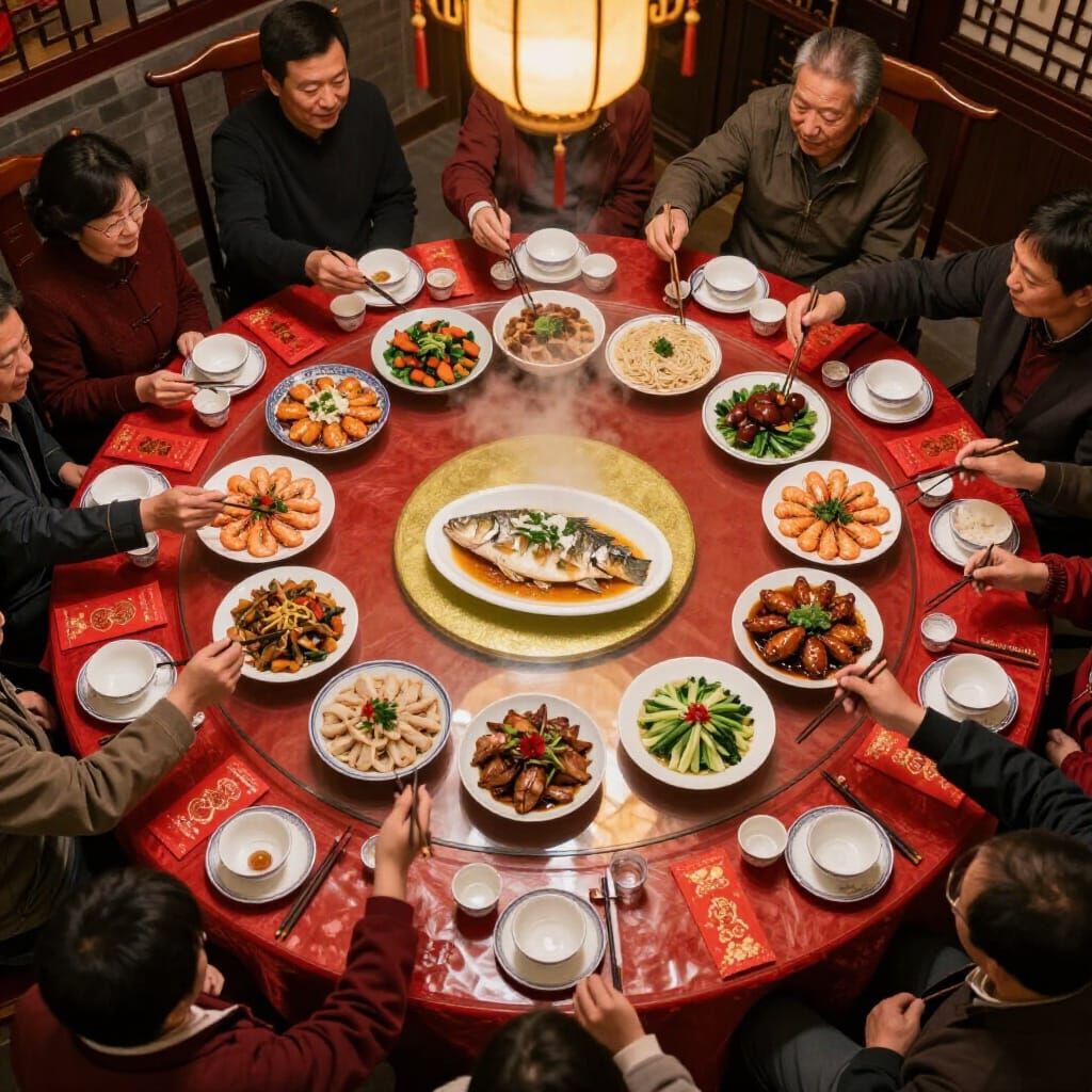 Chinese New Year's Eve Reunion Dinner in Traditional Restaur...