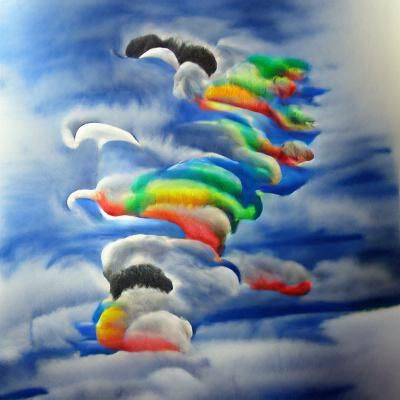 Rainbow Markers Dancing in Clouds: Hyperrealistic Art