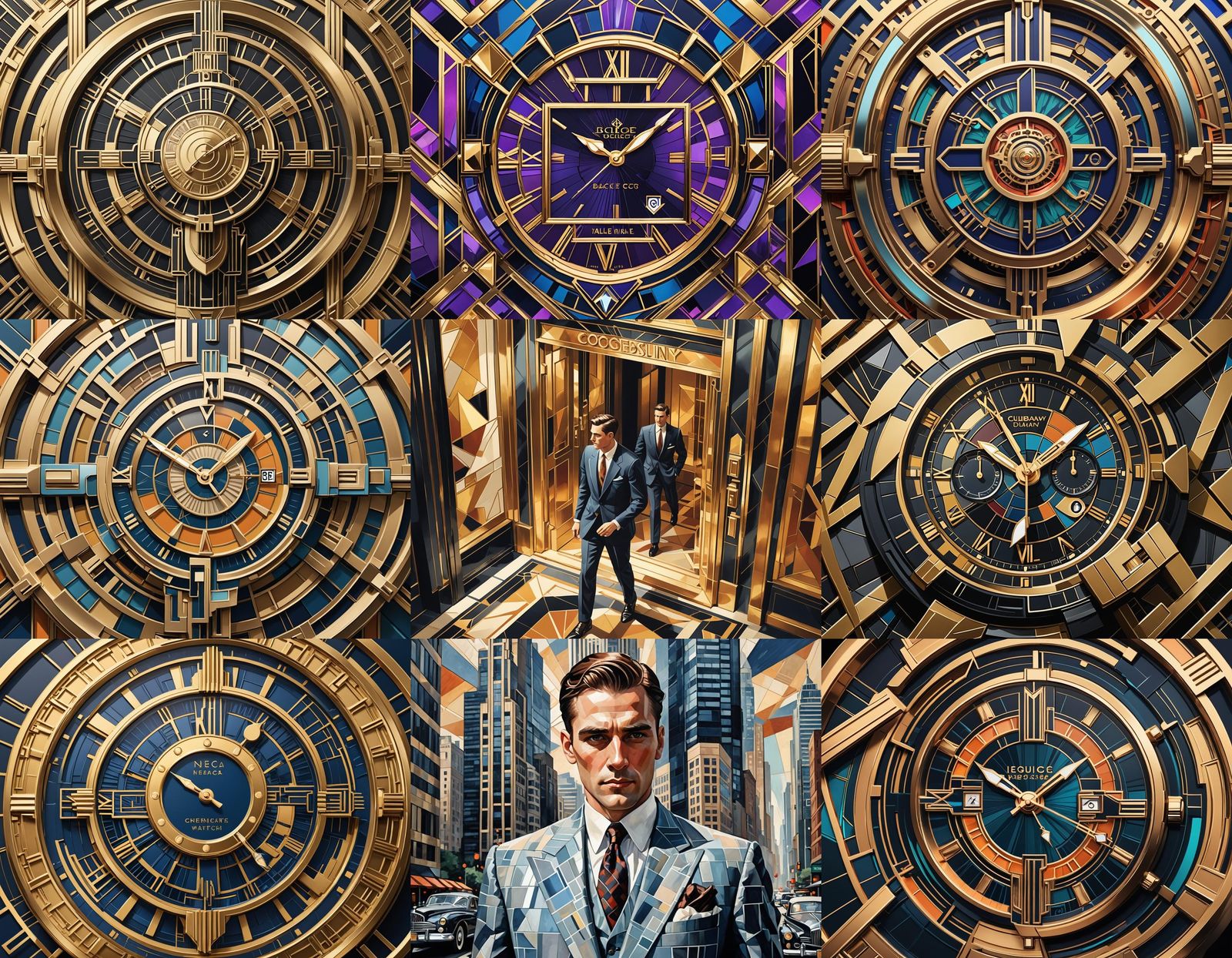 Luxury Watch Shop Logo in Art Deco Cubist Style