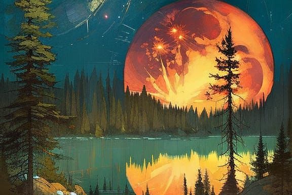 Luminous Moon Over Canadian Wilderness Illustration