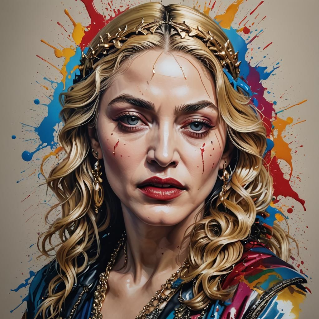 Hyperrealistic Splash Art Portrait of Madonna