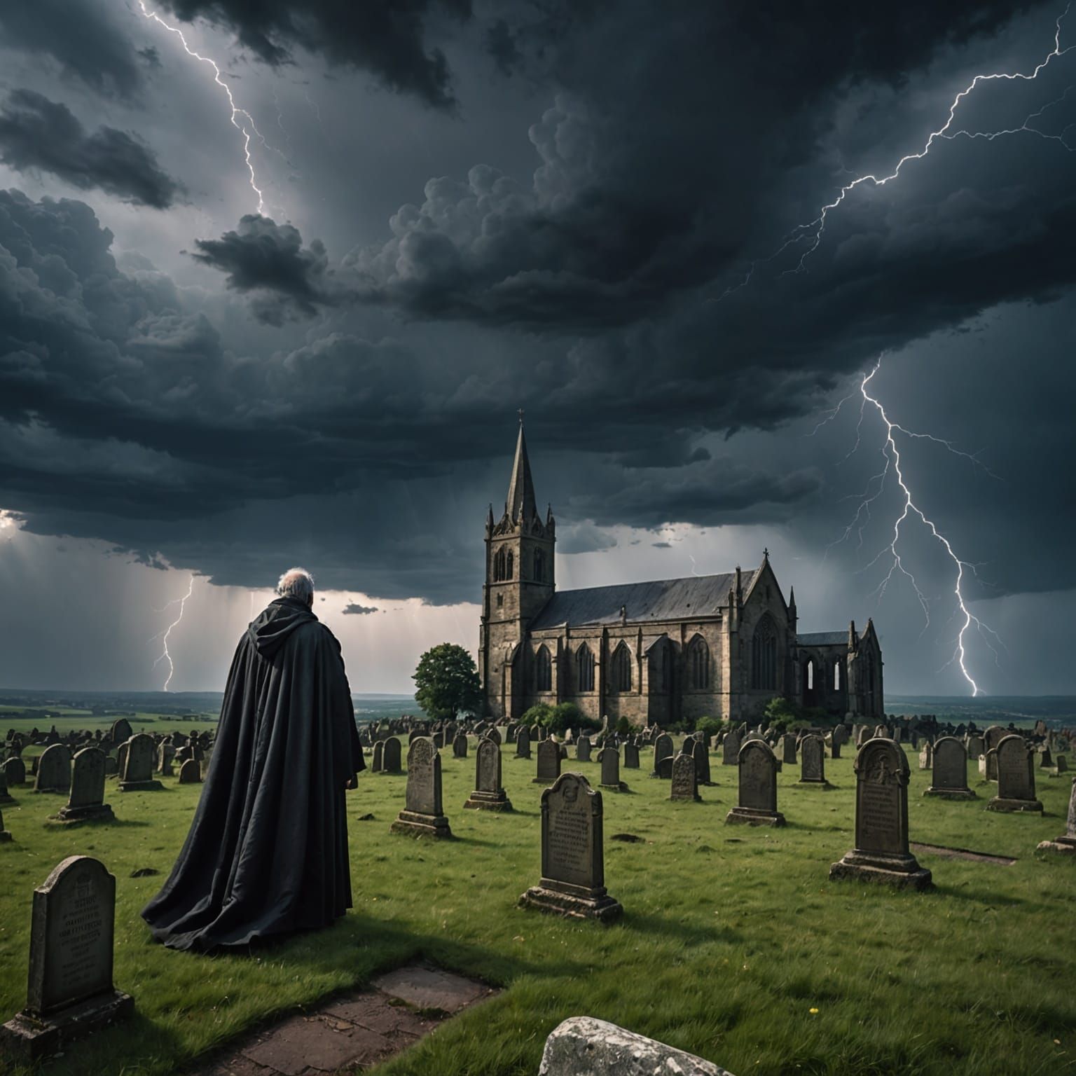 Stormy Cathedral with Kneeling Figure, Detailed Matte Painti...