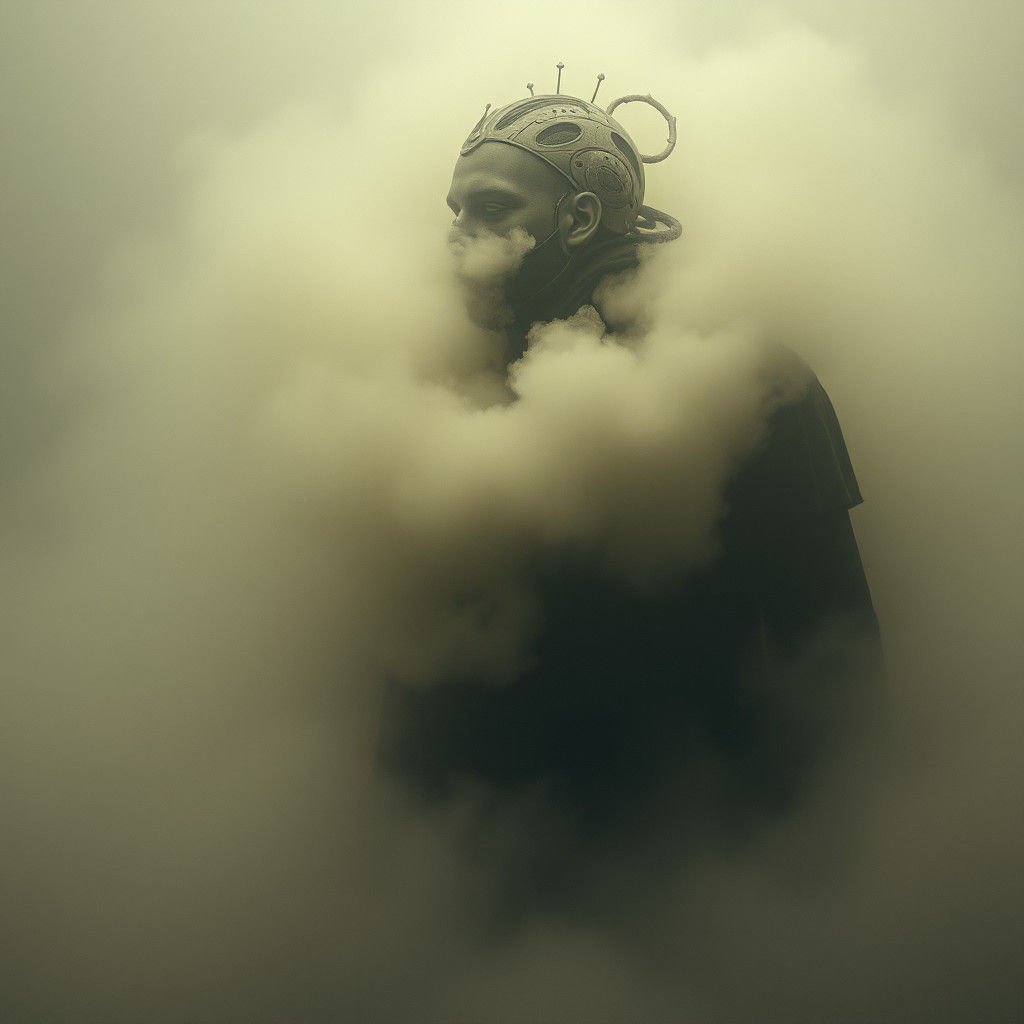 Mysterious Figure in Dreamlike Landscape as Surreal Art