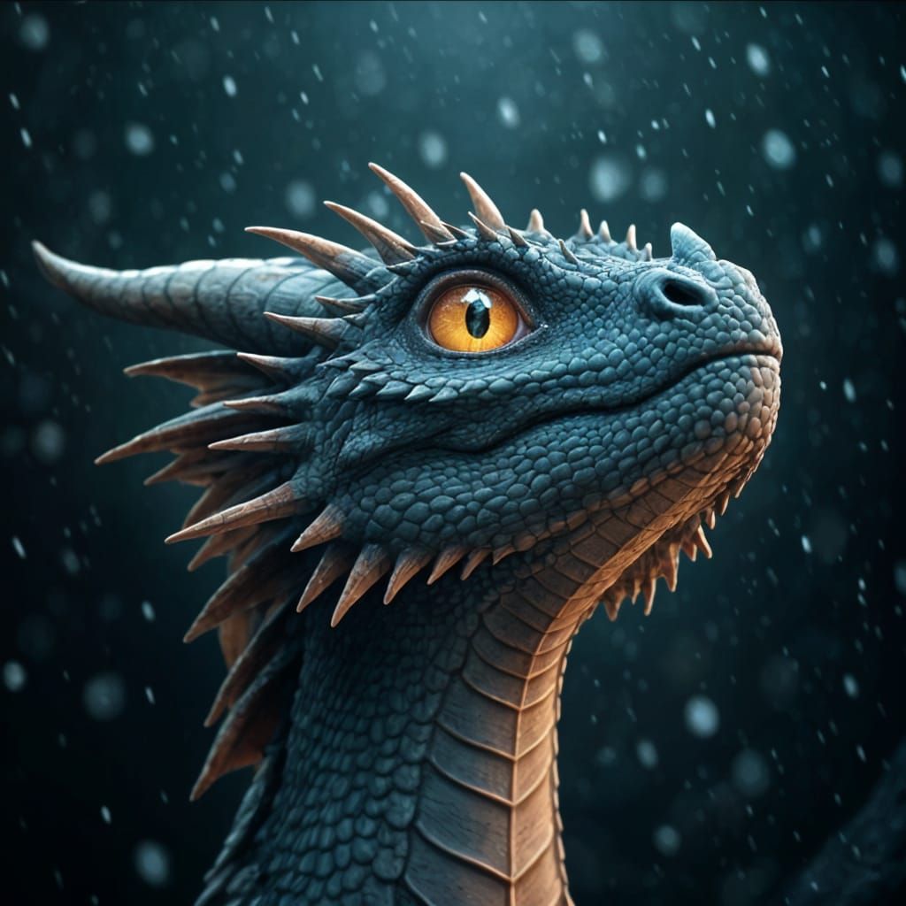 Adorable Dragon Shocked by Snowfall: A Digital Masterpiece