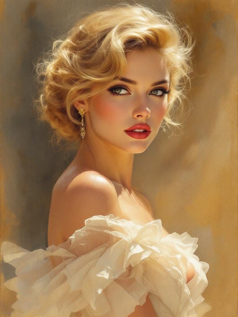 Glamorous Pin-Up in Watercolor and Luminous Tones