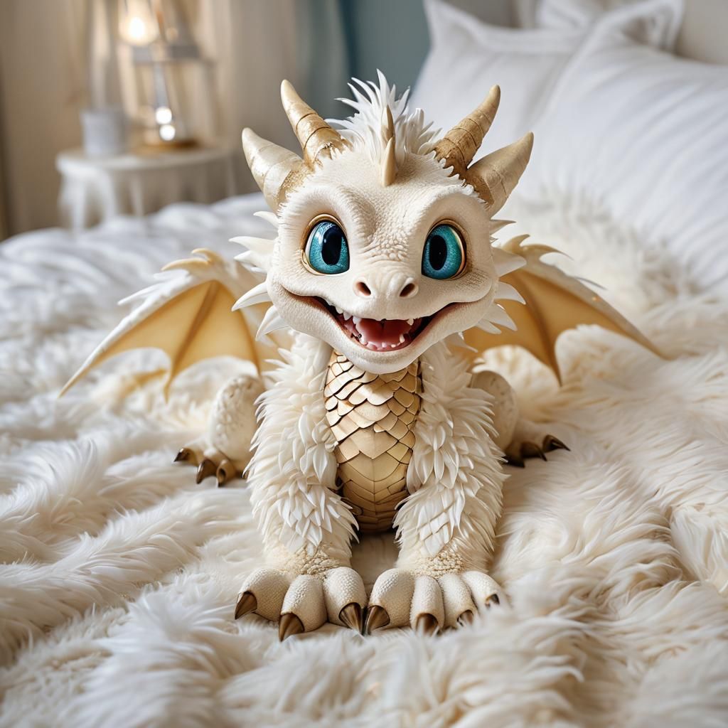 Adorable Baby Dragon Creature with Dreamy Blue Eyes