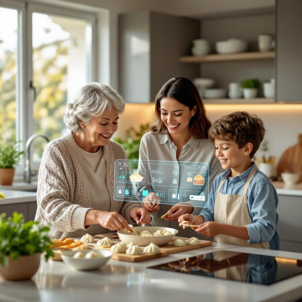 Family Cooking in Smart Kitchen with AR Recipe