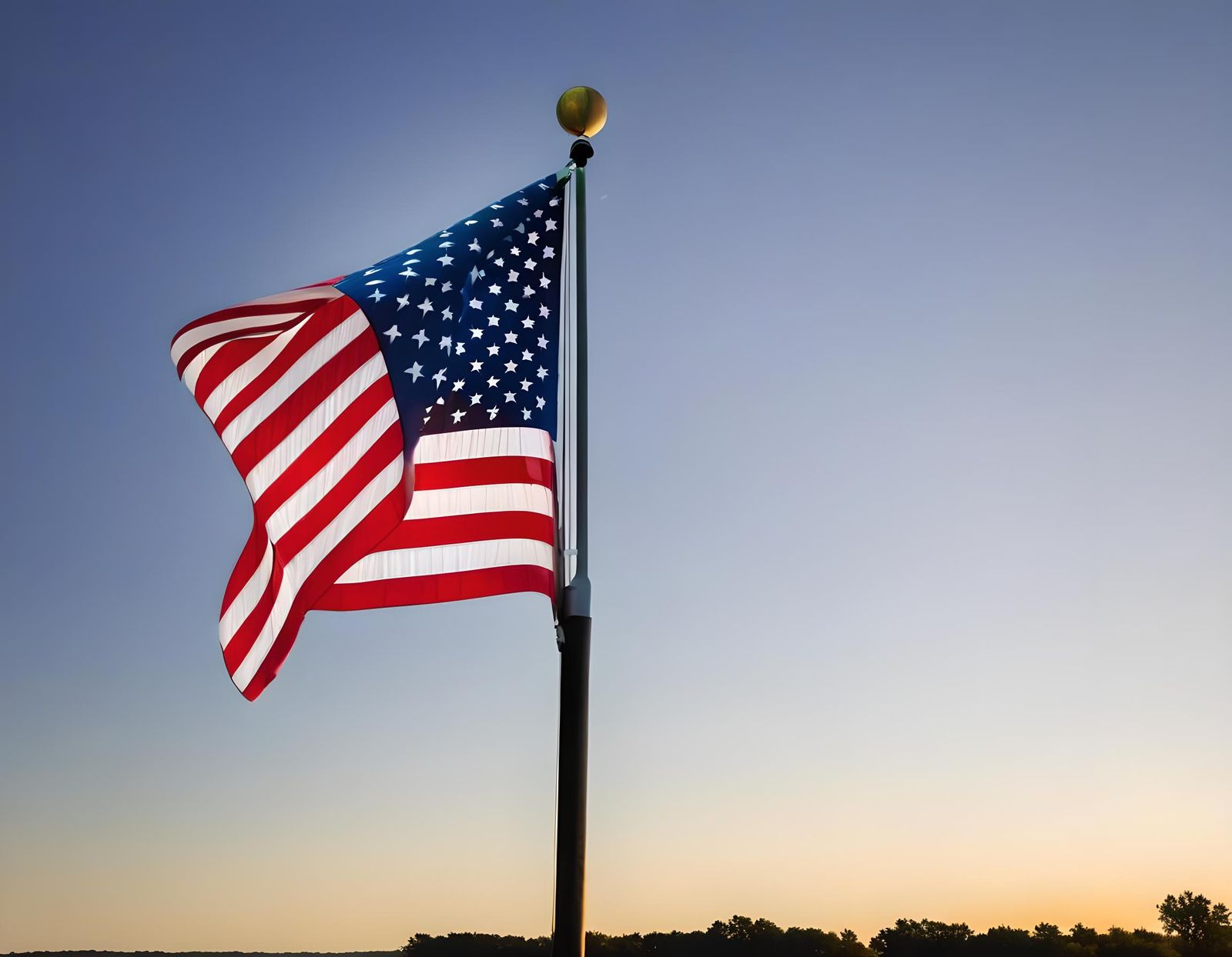 Waving American Flag on a Pole