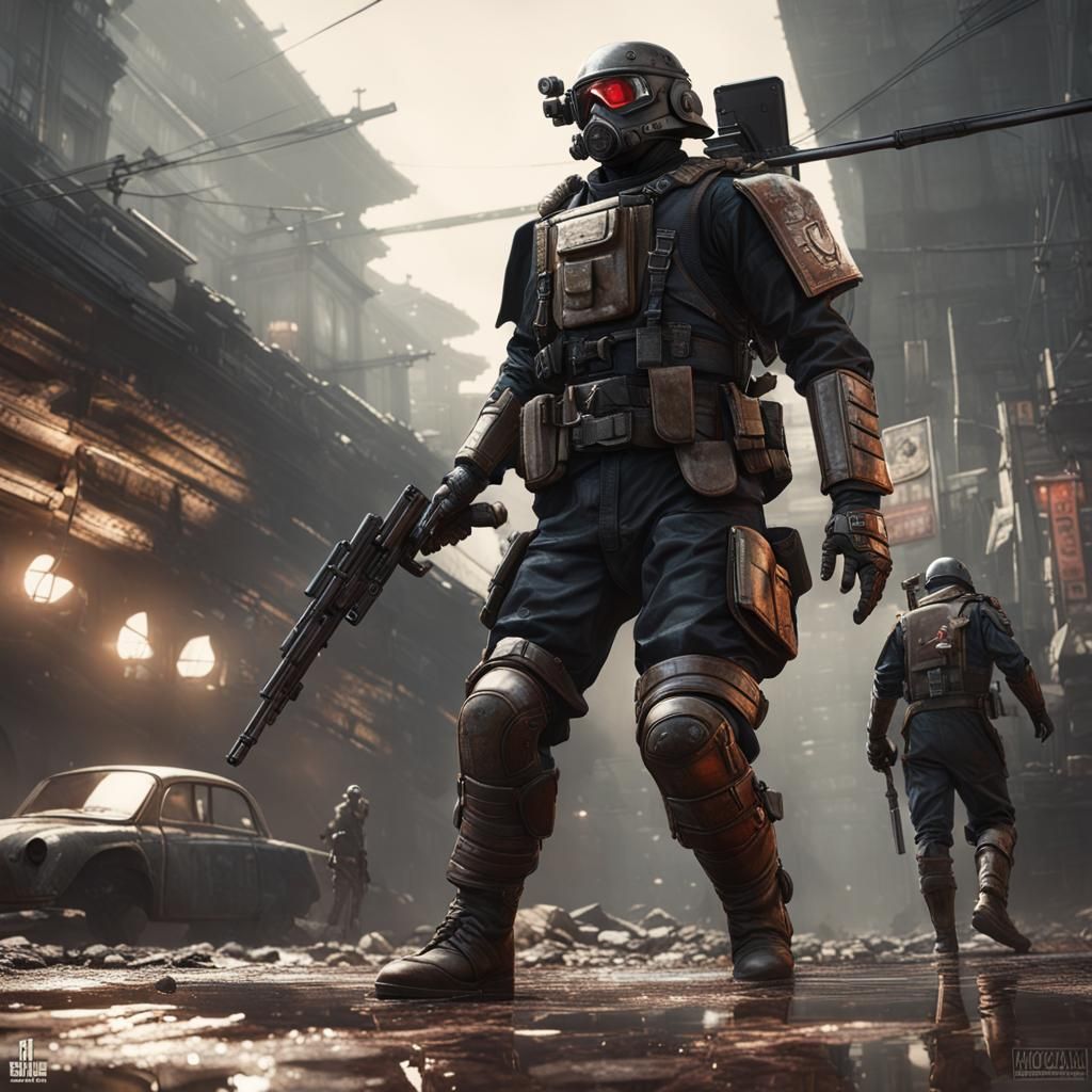 Dieselpunk Cyborg Samurai Assassin in Action Pose