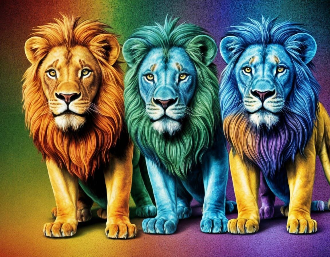 Rainbow Lions with Neon Glow Effect