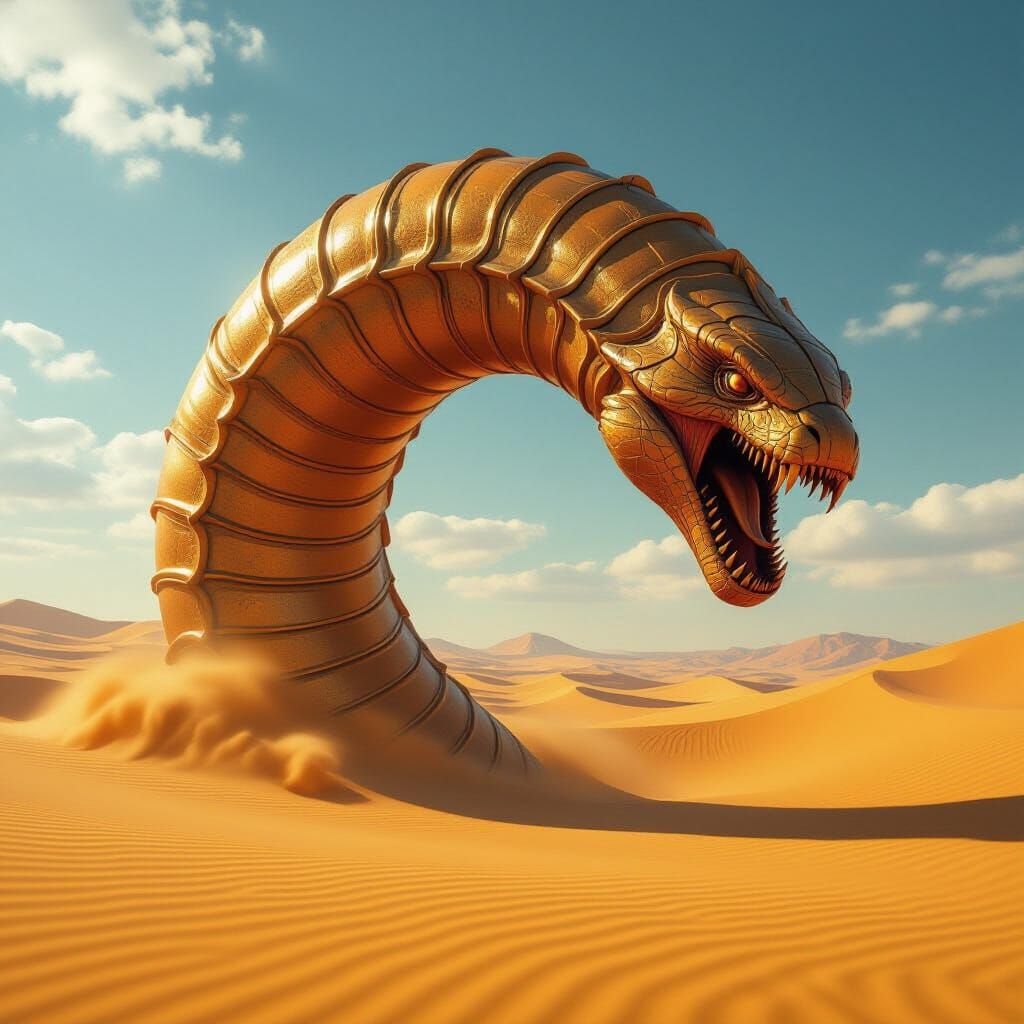 Hyperrealistic Shai-Hulud Sandworm Emerges from Dune Desert
