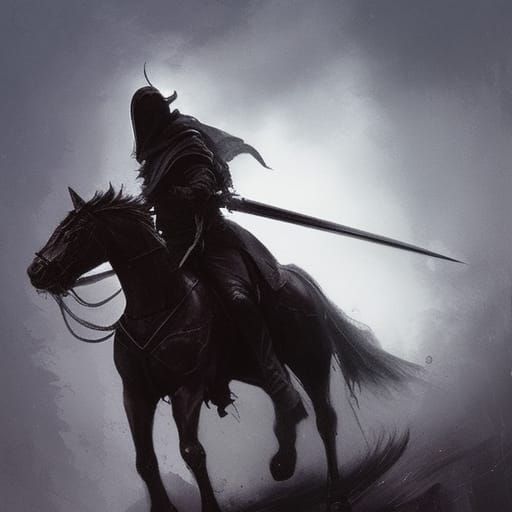 Sinister Dark Rider on Horseback With Sword