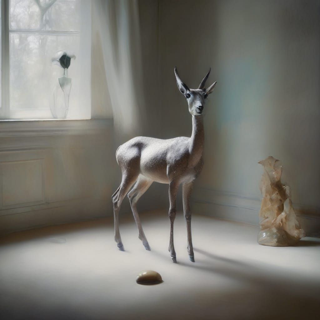 Gazelle in Frosted Glass Dress, Surreal Oil Painting