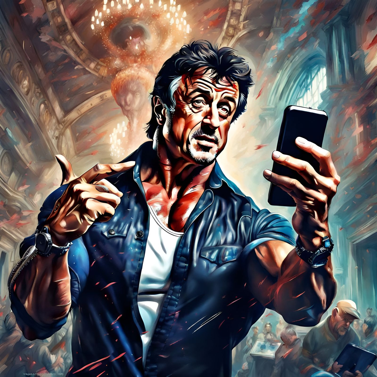 Sylvester Stallone Selfie: Digital Portrait in 8k