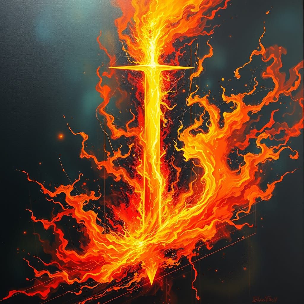 Flaming Elemental Sword in Whirlwind of Flickering Flames