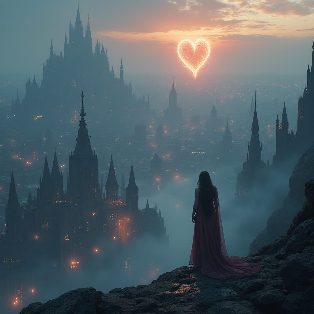 Ethereal Figure Longs for Connection in Bustling Fantasy Cit...