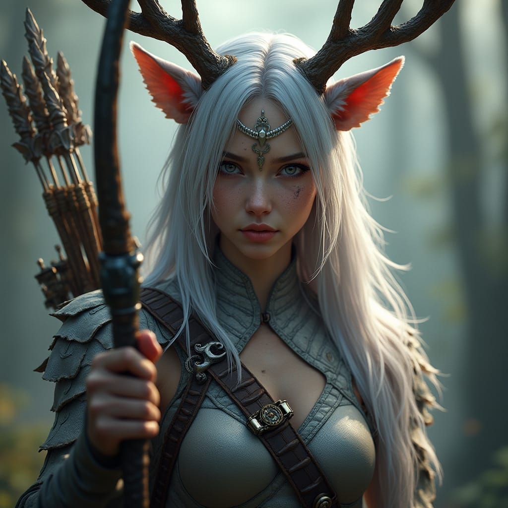 Faun Ranger with Silver Hair in Fantasy Art