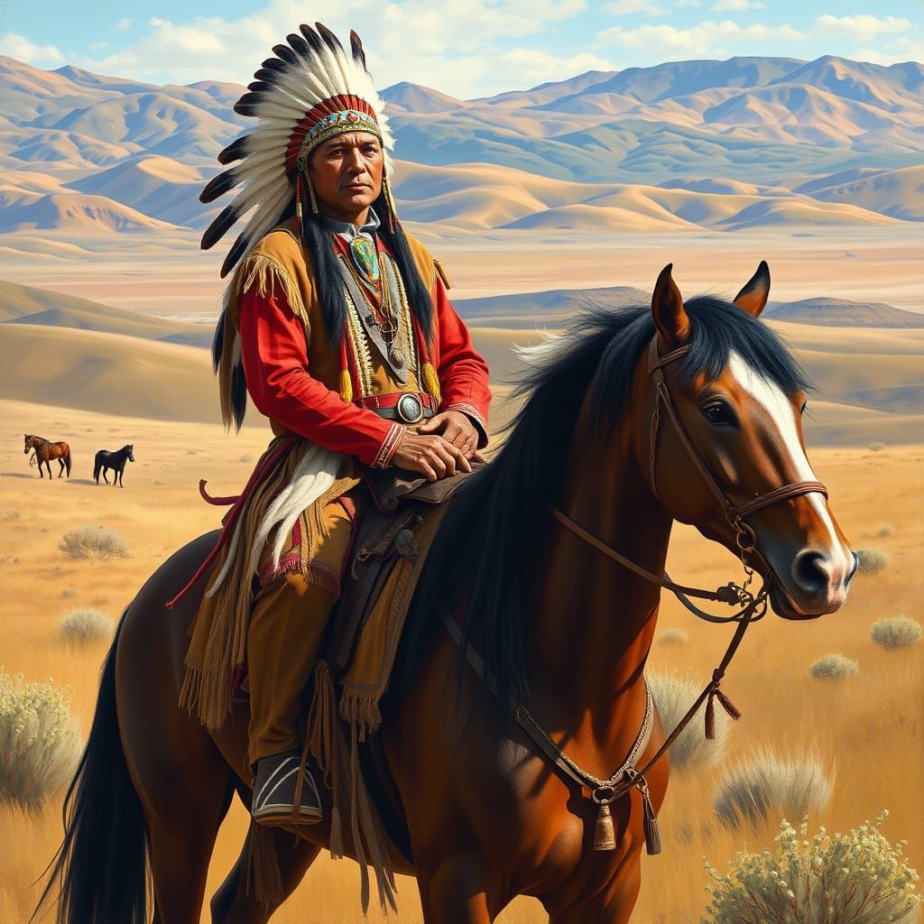 Lakota Warrior in Traditional Regalia
