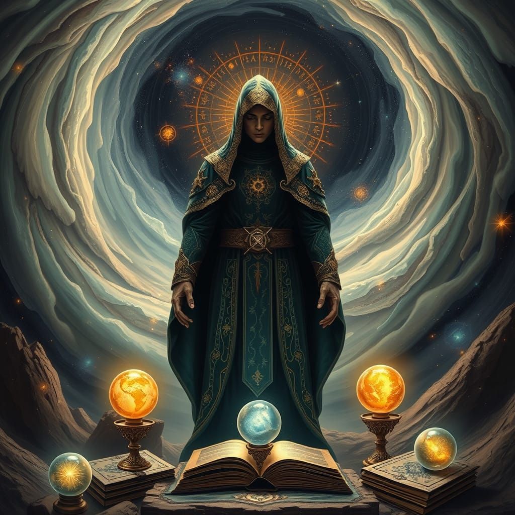 Mystical Figure at Cosmic Crossroads