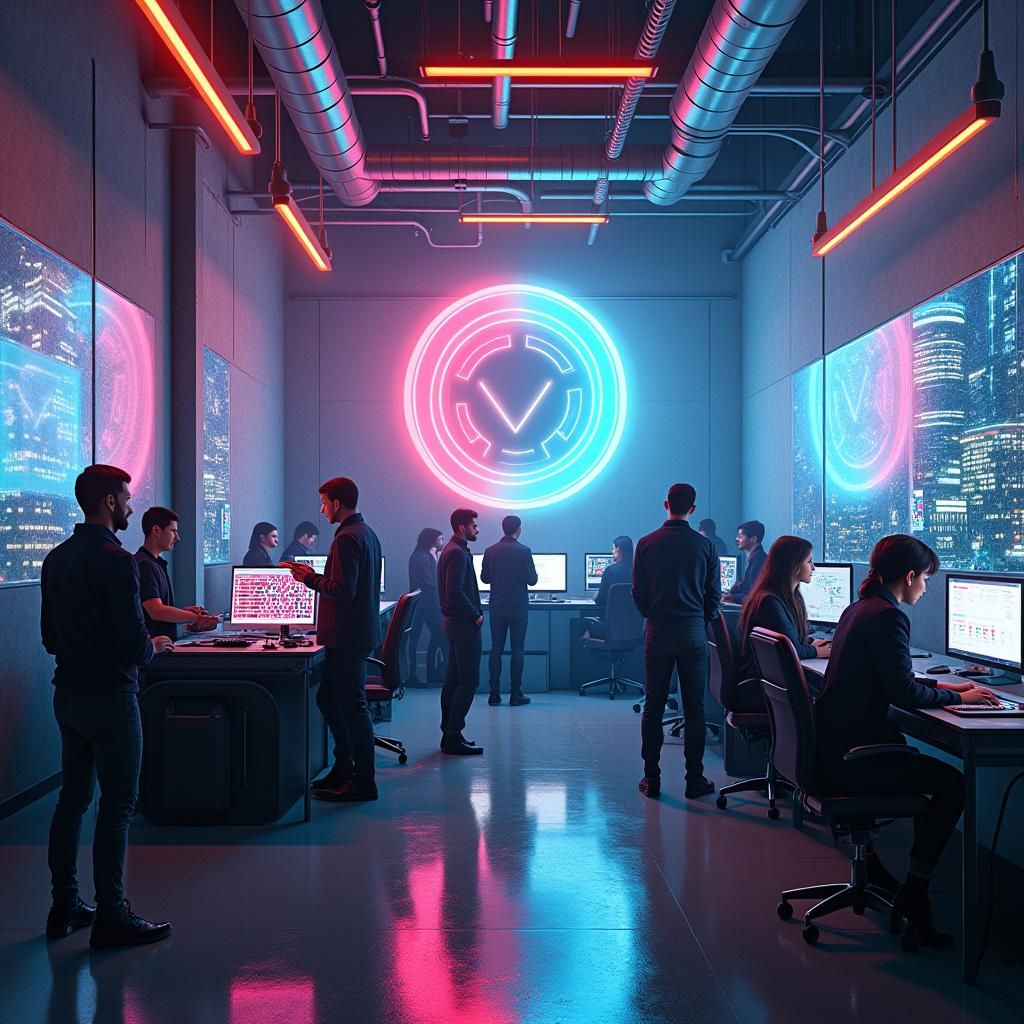 Futuristic Tech Hub in a Digital Dreamscape