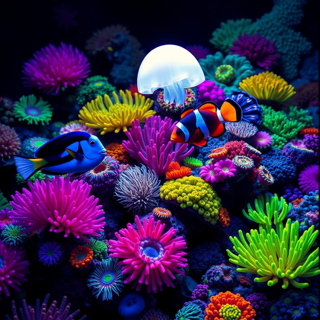 Bioluminescent Coral Reef in Blacklight Paint