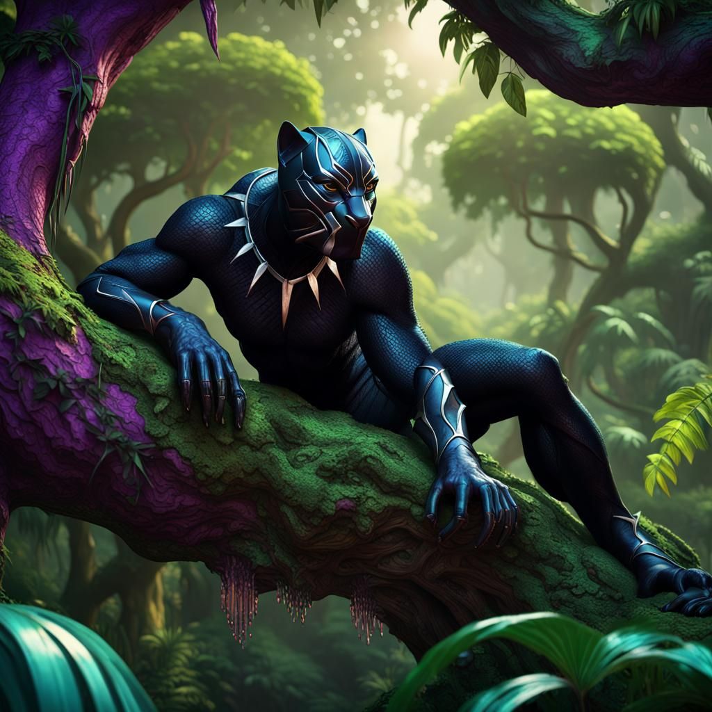 Black Panther in Jungle, Dark Fantasy 3D Art