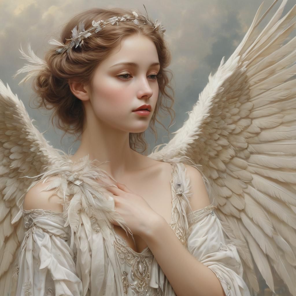 Dreamy Angel with Large Wings in Fairytale Style
