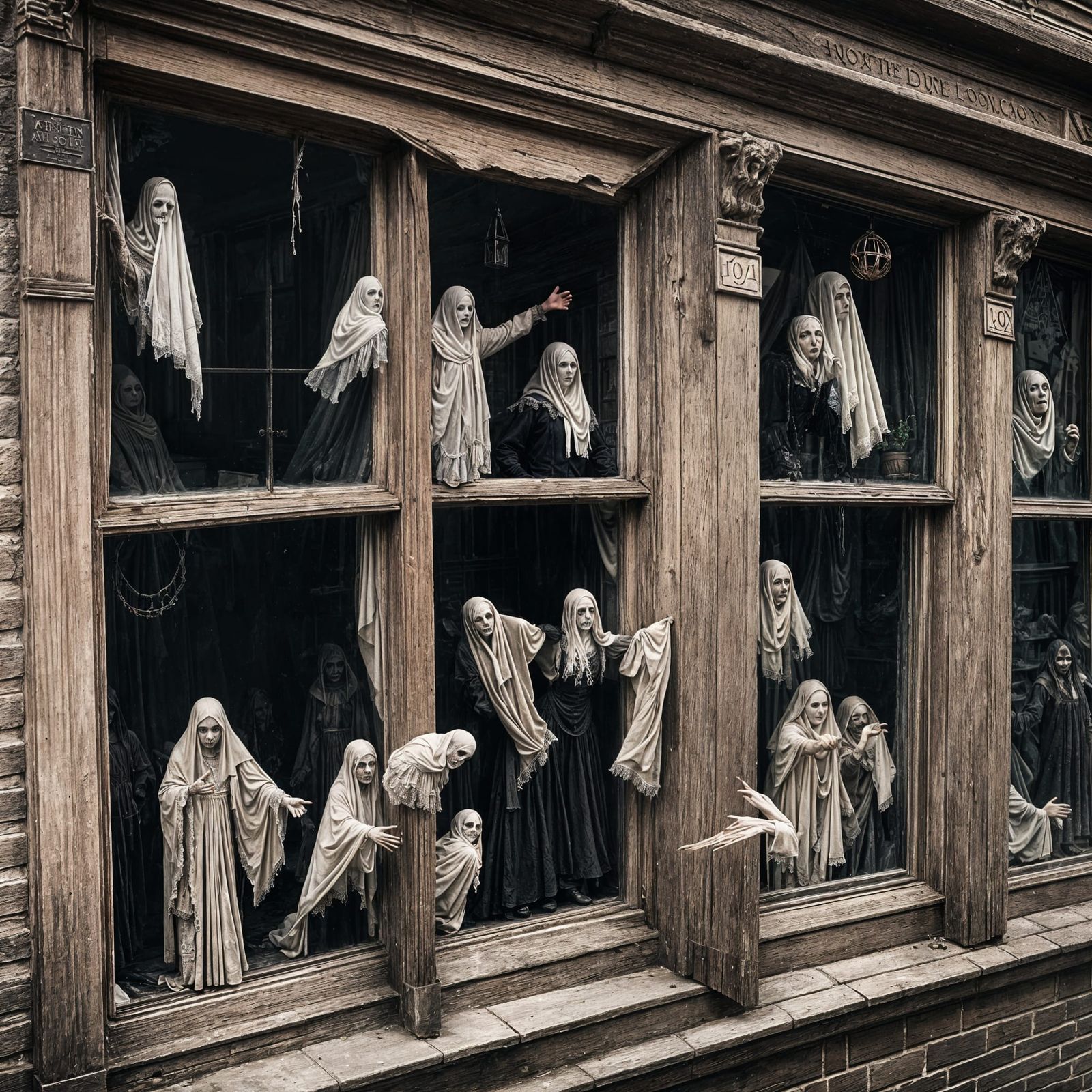 Gothic High Street Horror Scene with Apparitions