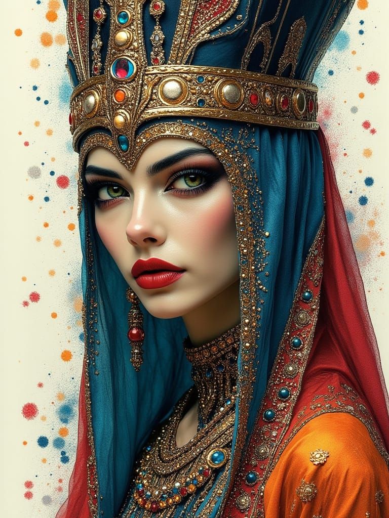 Cleopatra in Alcohol Ink Spatter Art Style