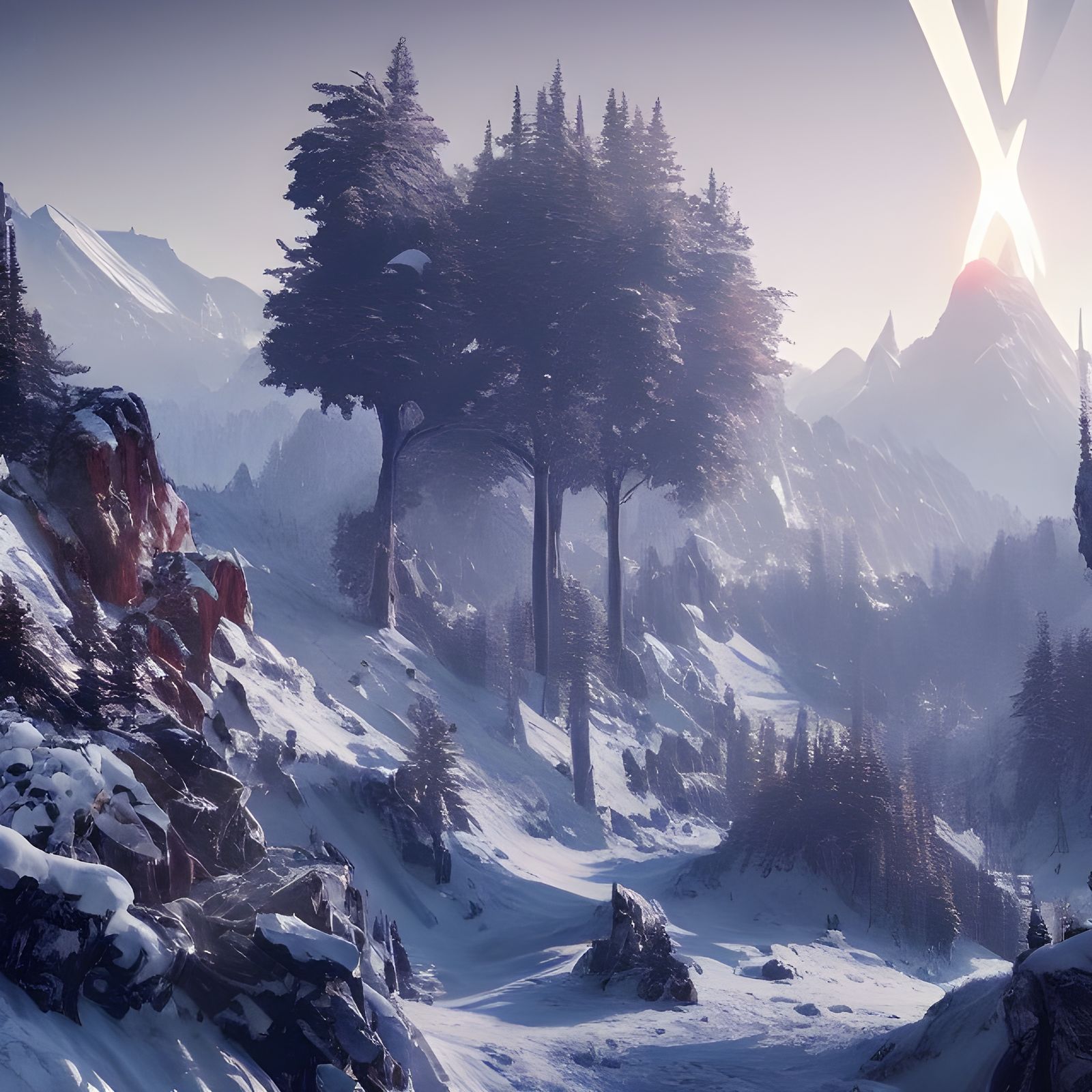 Snowy Mountain Landscape on Alien Planet in 16K