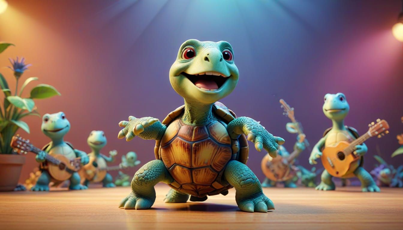 Singing Turtle and Friends: 3D Cartoon Art