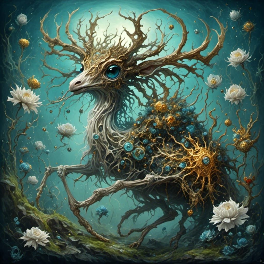 Surreal Fusion: Fairytale Landscapes in Bioluminescent Style