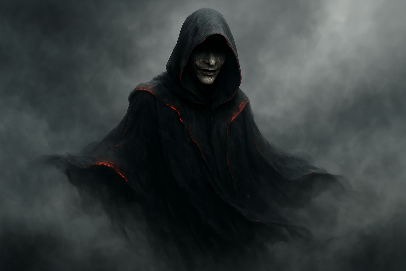 Eerie Hooded Figure in Fog