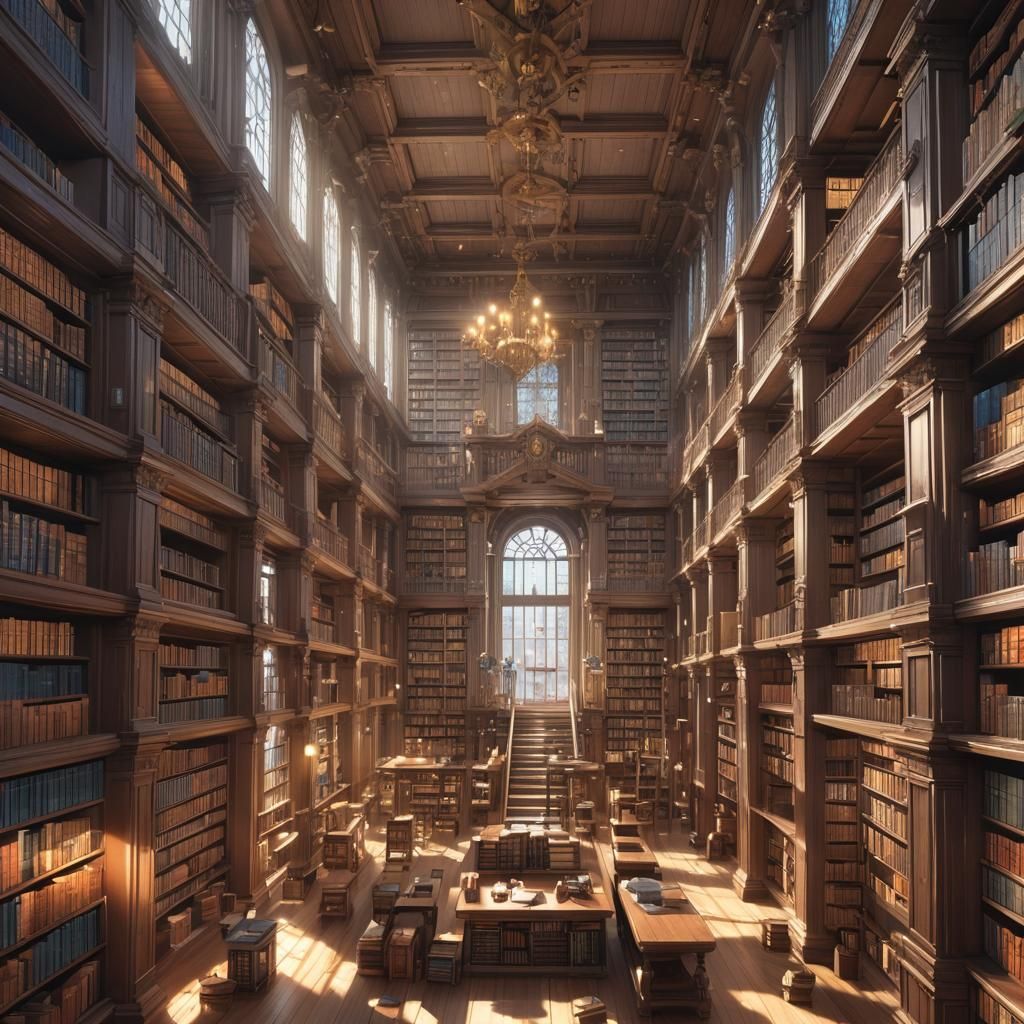 Sentient Bookshelves Whispering Stories: 3D Anime Art