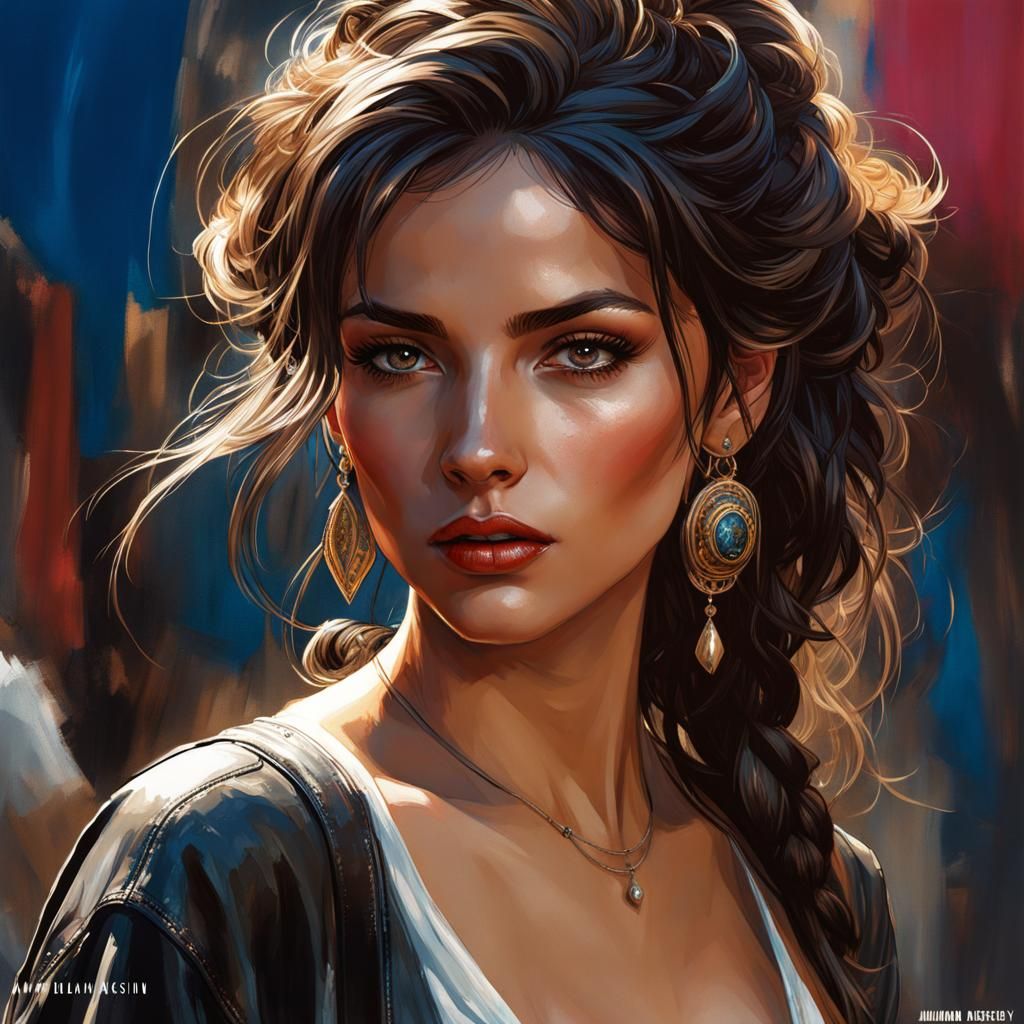 Beautiful Woman Portrait in Modern Italian Style