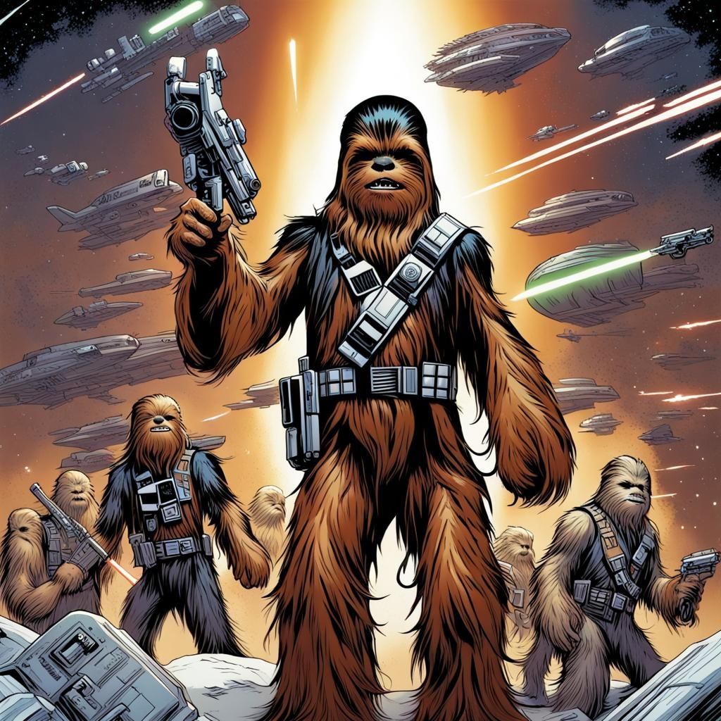 Wookiee Victory in Comic Book Art Style