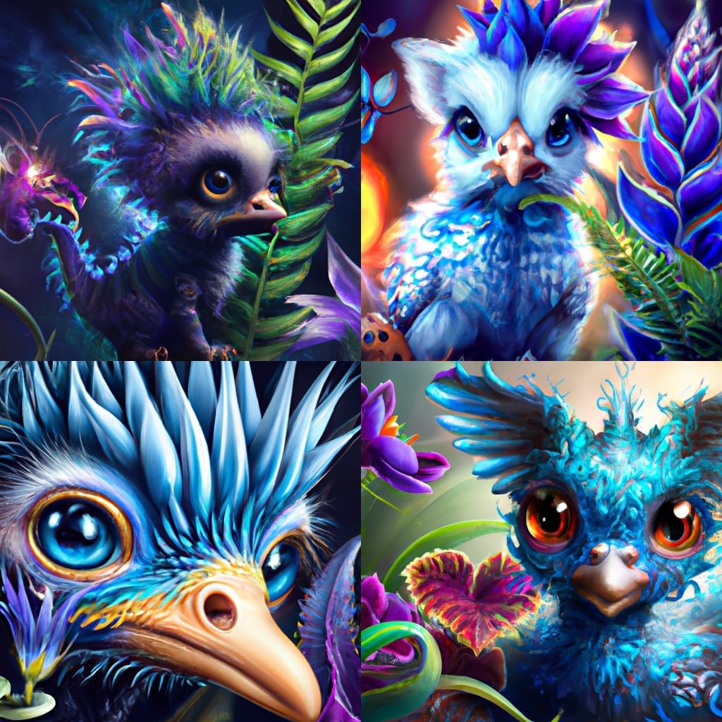 Hyperrealistic Chibi Rooster Dragon with Neon Accents